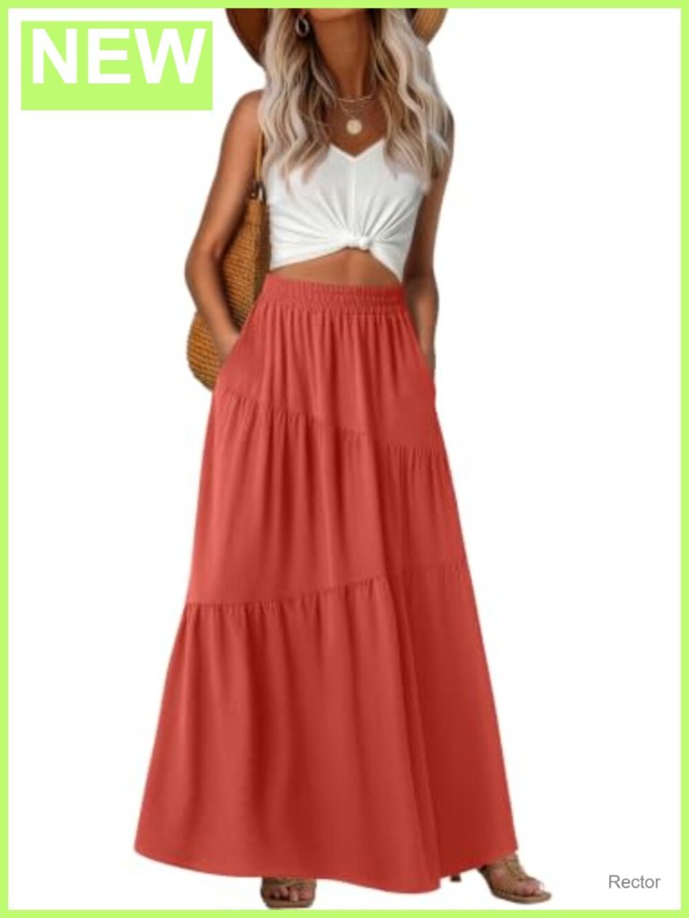 Women's Maxi Skirt High Waist Tiered A-Line with Pockets Flowy Boho Beach